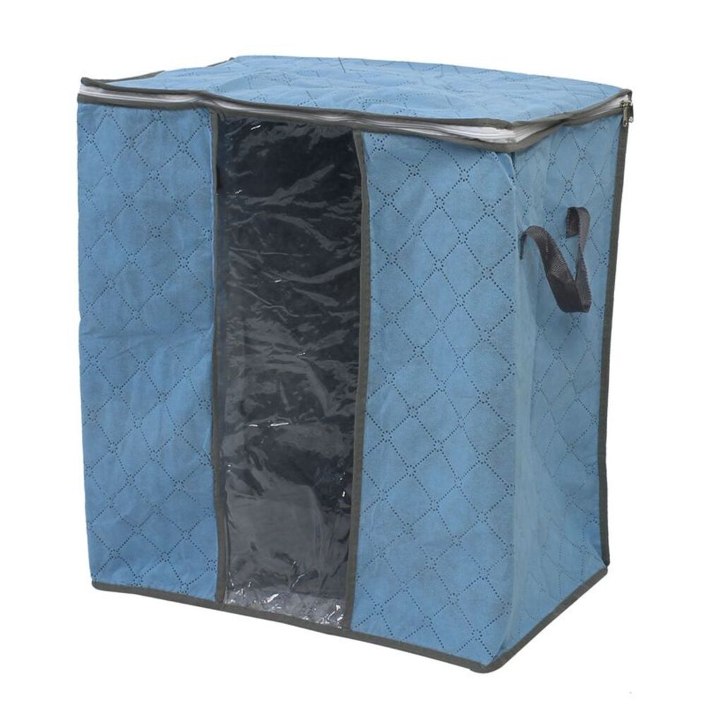 Non Woven Fabric Family Quilt Clothes Dustproof Zippered Storage Bag Pale Blue